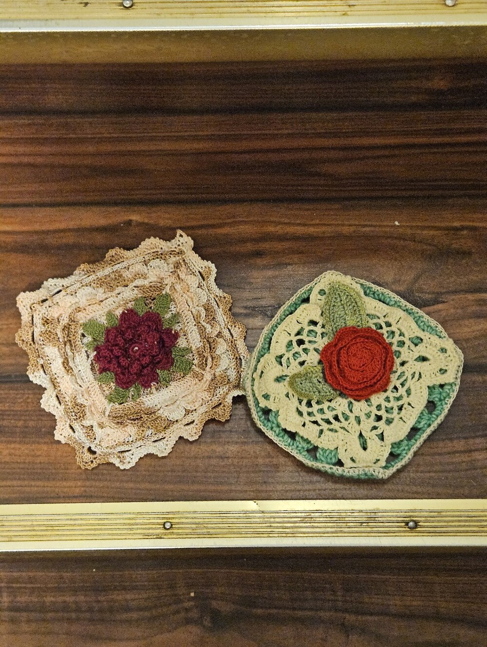GRANNYCORE COTTAGECORE Vintage Hand Crocheted 3D Rose Flower Square Doily Lace